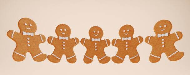 3D render of of ginger coockies on white background, Christmas gingerbread coockies.