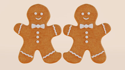 3D render of of ginger coockies on white background, Christmas gingerbread coockies.