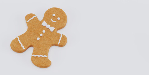 3D render of of ginger coockies on white background, Christmas gingerbread coockies.