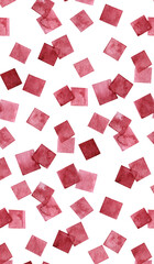 Abstract ornament, watercolor background, pink squares,