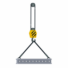Industrial hook. Slab changed on crane hook by rope slings, vector illustration