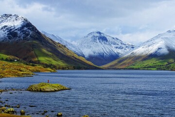 Snow capped mountains at the head of Wastwater in the UK Lake District 