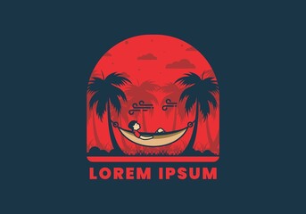 Relax on hammock flat illustration