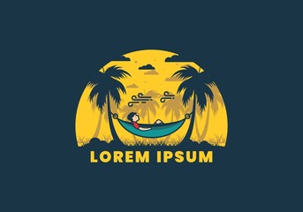 Relax on hammock flat illustration