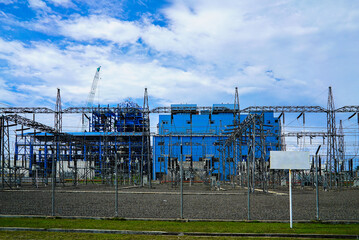 Electricity station, Electricity plant landscape over blue sky