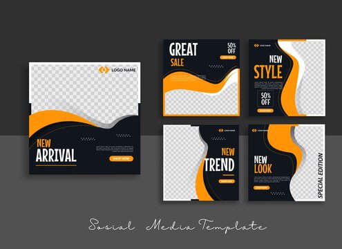 Editable minimal square banner template with geometric shapes for social media post, story and web internet ads. Vector illustration