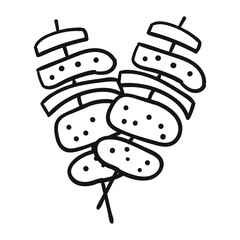 hand drawing style of satay line art icon vector. Suitable for junk food, restaurant, bar or cafe icon, sign, symbol, cartoon or character.