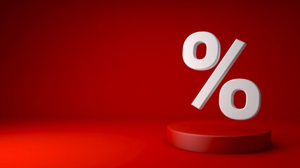 3d illustration. A beautiful red gradient background with podium and percent symbol. - obrazy, fototapety, plakaty