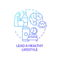 Lead healthy lifestyle blue gradient concept icon. Balance and wellbeing. Self help with PTSD abstract idea thin line illustration. Isolated outline drawing. Myriad Pro-Bold font used