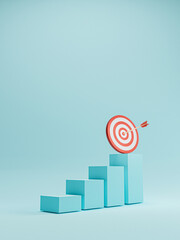 Dartboard with arrow on increasing bar graph for enhance setup business objective target and goal concept by 3d render.