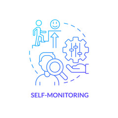 Self monitoring blue gradient concept icon. Control your mind condition. PTSD coping strategy abstract idea thin line illustration. Isolated outline drawing. Myriad Pro-Bold font used