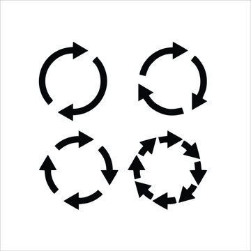 Set Of Circle Arrow Vector Icons. Recycling Icon. Circular Vector Arrows. Refresh And Reload Arrow Icon. Arrows Flat Sign. Repeat Cycle Symbol. Infographic Isolated On White Background