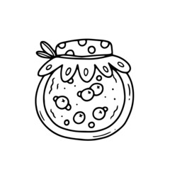 A jar of berry jam in a simple doodle style. Vector isolated illustration.