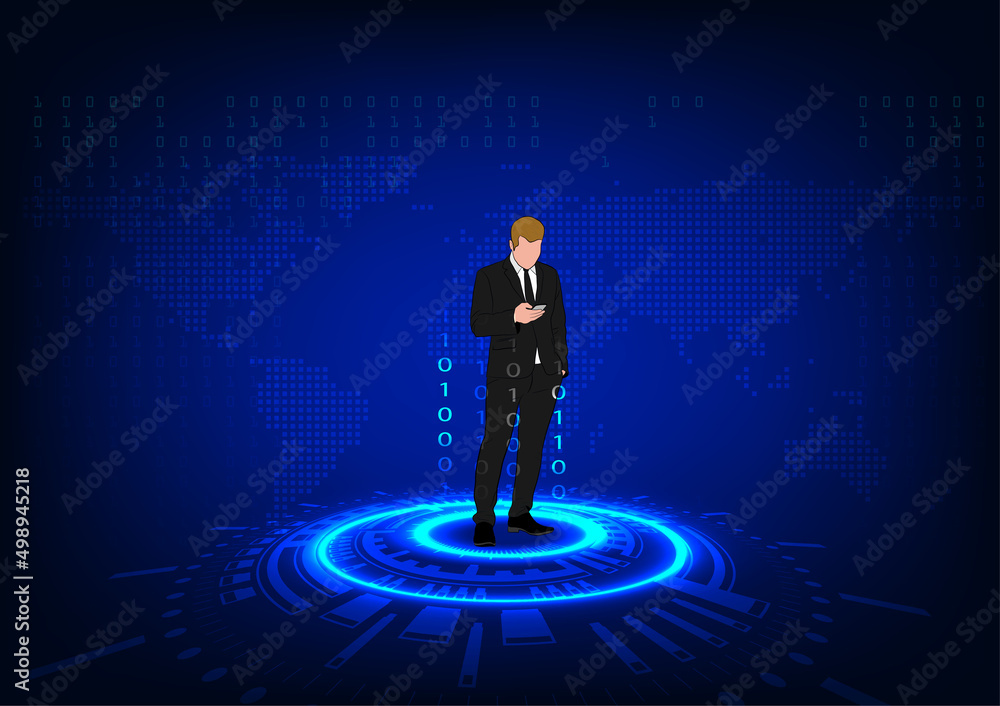 Aufkleber graphics drawing business man hold smartphone use connectioncyberspace communication for cloud compu