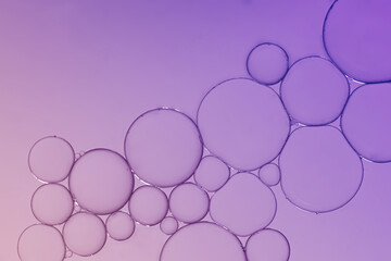 Oil and water bubble on purple gradient background.