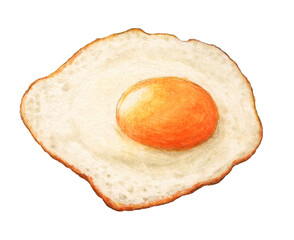 目玉焼き　水彩色鉛筆食べ物イラスト