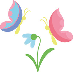 Butterfly flutter over a blue flower