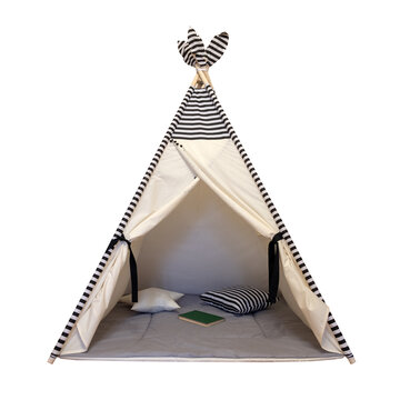 Children's wigwam isolated on white background. Room interior decoration. Scandinavian interior design.