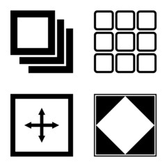 Square Flat Icon Set Isolated On White Background