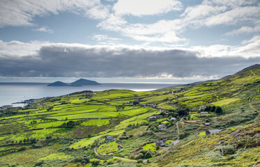 View onto Skellig Michael and Irish landscape