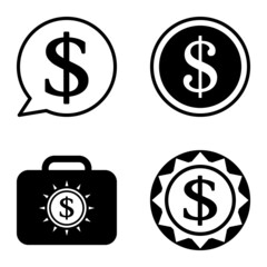 Dollar Flat Icon Set Isolated On White Background