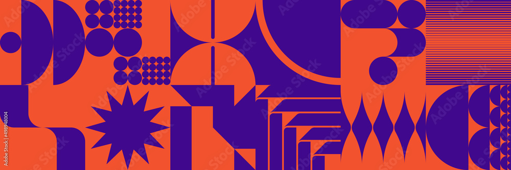 Poster brutalist art inspired vector pattern graphics made with bold abstract geometric shapes