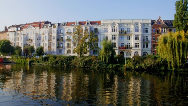 berlin houses next to river spree in germany
