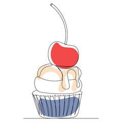 pastry drawing by one continuous line, sketch