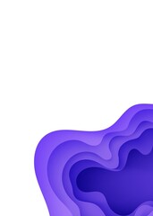 Abstract background in paper cut style. 3d white and purple colors waves with smooth shadow. Vector illustration with layered curved line shape. Rectangular composition of liquid layers in papercut.