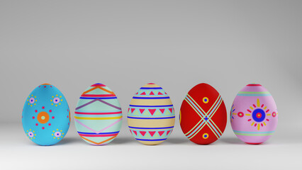 Easter eggs on white background 3d rendering for holiday content.