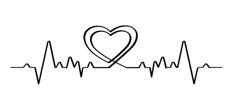 Cartoon heartbeat pulse wave with heart love symbol. Heart beat medical healthcare icon or logo. Vector cardiogram  waves pictogram. Heart rhythm line pattern. Medical healthcare graphic
