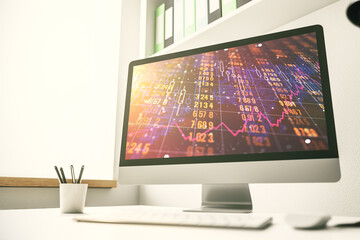 Fototapeta premium Abstract creative statistics data hologram on modern computer monitor, analytics and forecasting concept. 3D Rendering