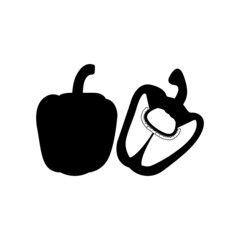Bell Pepper Silhouette. Black and White Icon Design Element on Isolated White Background