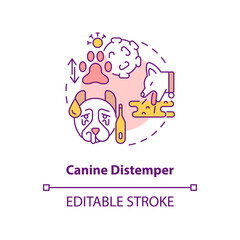 Canine distemper concept icon. Disease risk for dogs abstract idea thin line illustration. Contagious virus of animals. Isolated outline drawing. Editable stroke. Arial, Myriad Pro-Bold fonts used