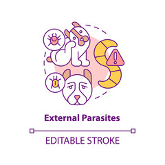 External parasites concept icon. Disease risk for dogs abstract idea thin line illustration. Tapeworms and mites. Isolated outline drawing. Editable stroke. Arial, Myriad Pro-Bold fonts used