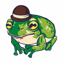 Cute frog, toad in  hat. Vector illustration