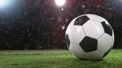 Fototapeta premium Close-up of Falling Soccer Ball on Football Field