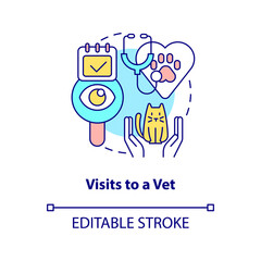 Visits to vet concept icon. Pet wellness tip abstract idea thin line illustration. Routine veterinary clinic visit. Isolated outline drawing. Editable stroke. Arial, Myriad Pro-Bold fonts used