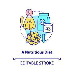 Nutritious diet concept icon. Proper pet care routine abstract idea thin line illustration. Healthy treats for dogs, cats. Isolated outline drawing. Editable stroke. Arial, Myriad Pro-Bold fonts used