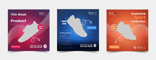 Sport shoes social media and Best selling walking shoes social media and instagram post template
