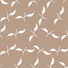 Floral seamless with hand drawn color leaves. Cute autumn background. Tropic beige branches. Modern floral compositions. Fashion vector stock illustration for wallpaper, card, fabric, textile