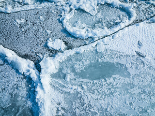 Aerial view of ice floe patterns over the St.Lawrence River during winter