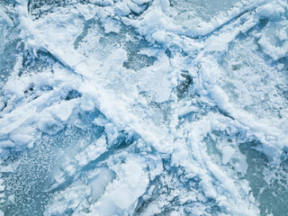 Fototapeta na wymiar Aerial view of ice floe patterns over the St.Lawrence River during winter