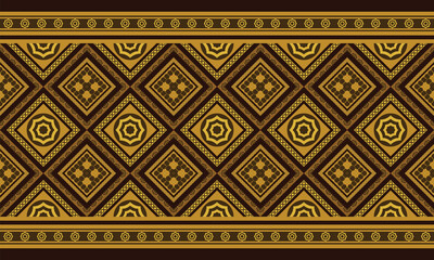 Golden brown ethnic seamless pattern. Traditional design for background, wallpaper, clothing, wrapping, carpet, tile, fabric, decoration, vector illustration, embroidery style. 