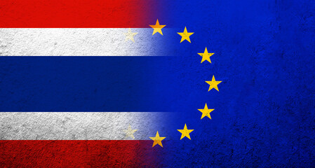 Flag of the European Union with The Kingdom of Thailand National flag. Grunge background