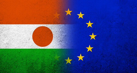 Flag of the European Union with The Republic of the Niger National flag. Grunge background
