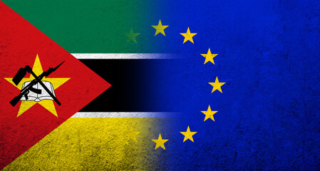 Flag of the European Unions with Mozambique National flag. Grunge background