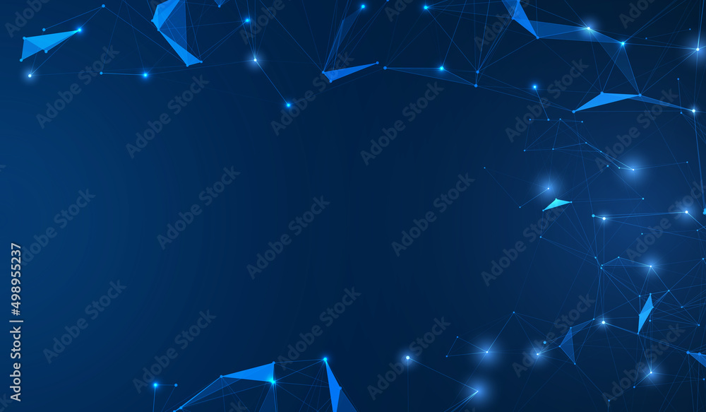 Aufkleber Blue Plexus Dot Line Connection Structure Futuristic Background Data Visualization Concept. Blue Geometric AI Connectivity Copy Space for Text, Infographic Work Vector Illustration.