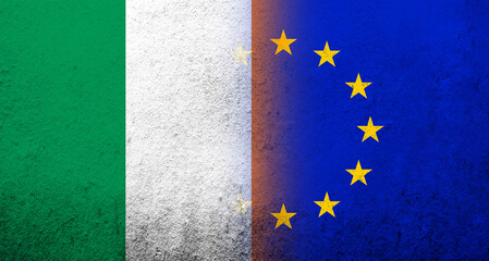 Flag of the European Union with Ireland National flag. Grunge background
