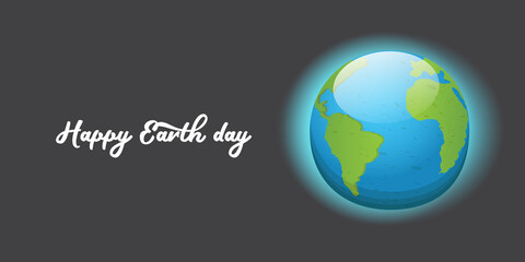 World earth day horizontal banner with earth globe isolated on grey background . Vector World earth day concept horizontal illustration with planet isolated on dark space background